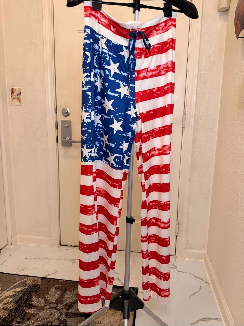 Wide-Leg American Flag Print Lounge Pants - Red, White & Blue - Picture 4 of 4